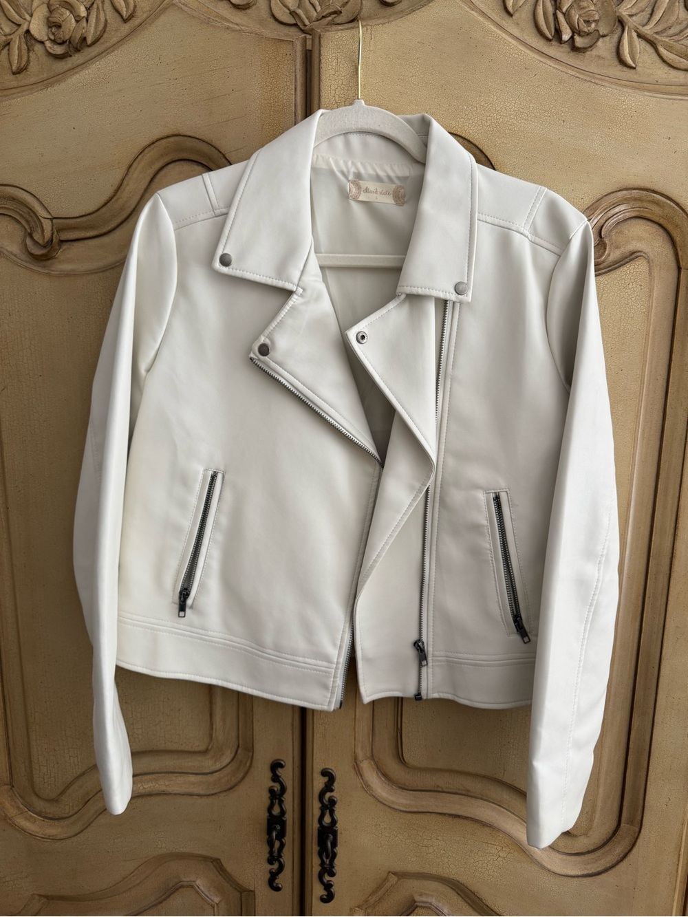 Altar'd State Cream Faux Leather Moto Jacket